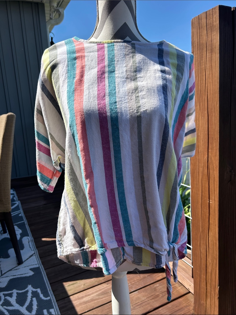 Time and Tru Pastel Multi-Stripe Tie-Hem Tunic